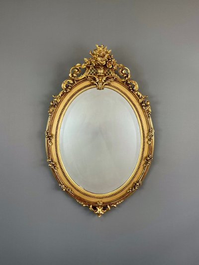 Specchio ovale in legno dorato Napoleone III