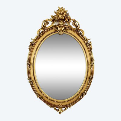 Specchio ovale in legno dorato Napoleone III