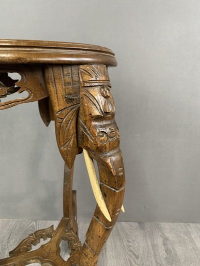 Carved Side Table With Elephant Heads Early 20th Century