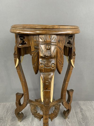 Carved Side Table With Elephant Heads Early 20th Century