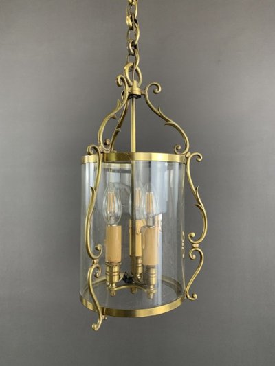Brass And Glass Lantern Pendant 20th Century