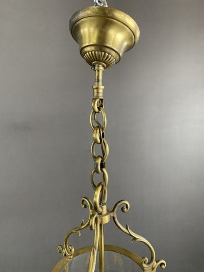 Brass And Glass Lantern Pendant 20th Century