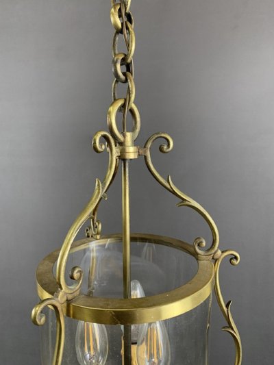 Brass And Glass Lantern Pendant 20th Century