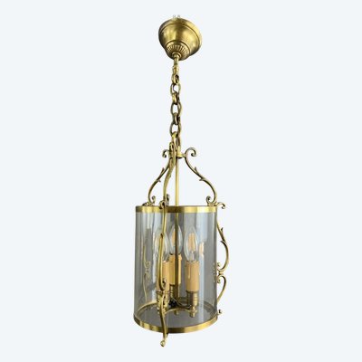 Brass And Glass Lantern Pendant 20th Century