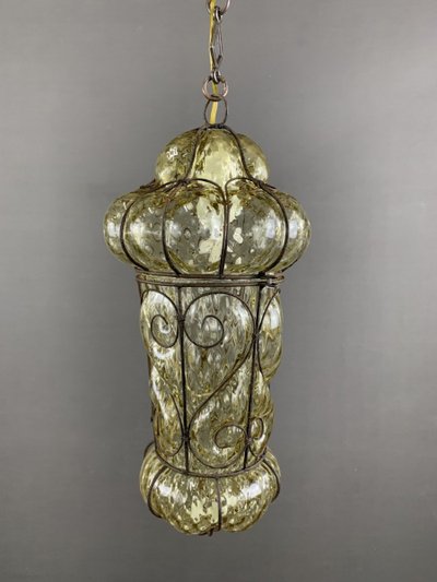 19th Century Murano Glass and Metal Lantern Pendant