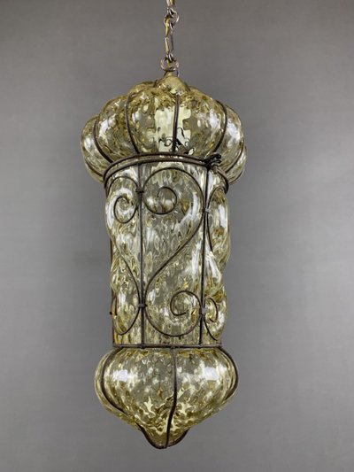 19th Century Murano Glass and Metal Lantern Pendant