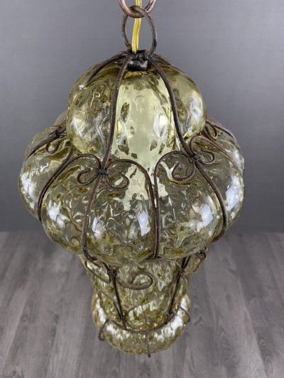 19th Century Murano Glass and Metal Lantern Pendant