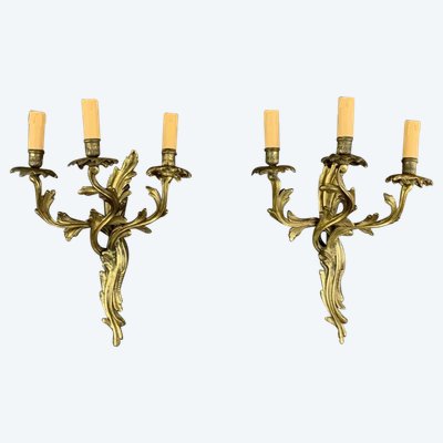 Paire D’appliques Murales En Bronze XIXe Siècle