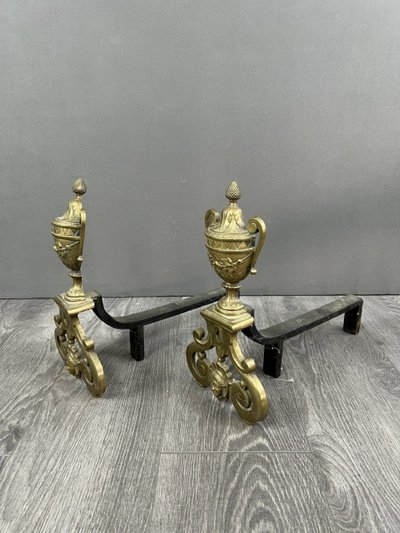 Exceptional Bronze Chenets Louis XVI Style XIXth Century