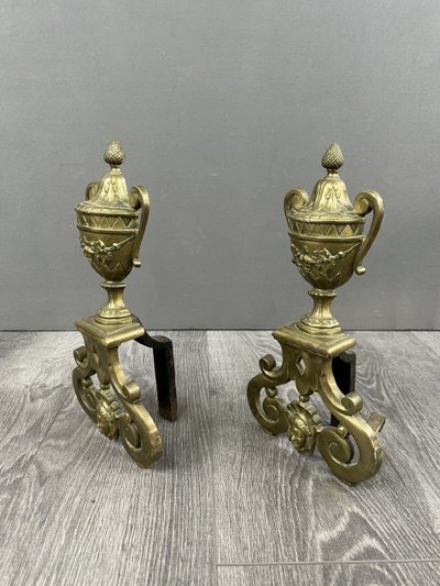 Exceptional Bronze Chenets Louis XVI Style XIXth Century