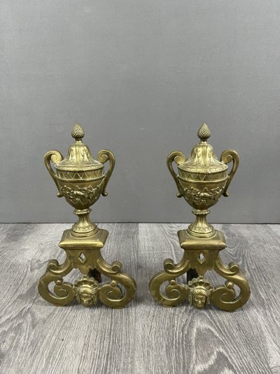 Exceptional Bronze Chenets Louis XVI Style XIXth Century