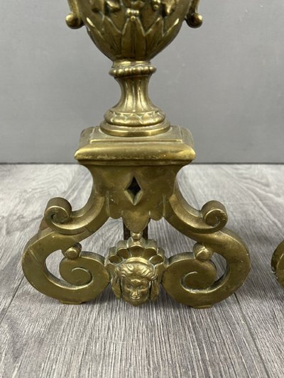 Exceptional Bronze Chenets Louis XVI Style XIXth Century