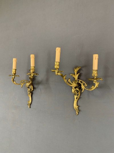 Pair Of Louis XV Style Gilded Bronze Sconces 20th Century