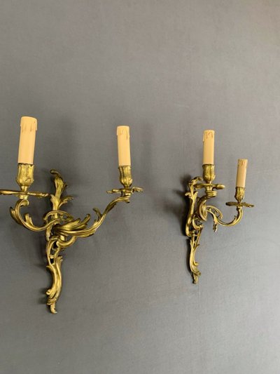 Pair Of Louis XV Style Gilded Bronze Sconces 20th Century