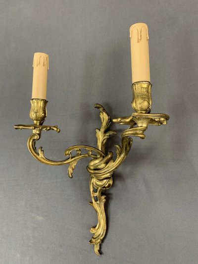 Pair Of Louis XV Style Gilded Bronze Sconces 20th Century