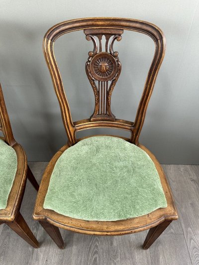 8 Chaises Vintage En Bois Avec Assise En Velours Vert XXe Siècle