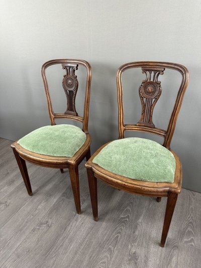 8 Chaises Vintage En Bois Avec Assise En Velours Vert XXe Siècle