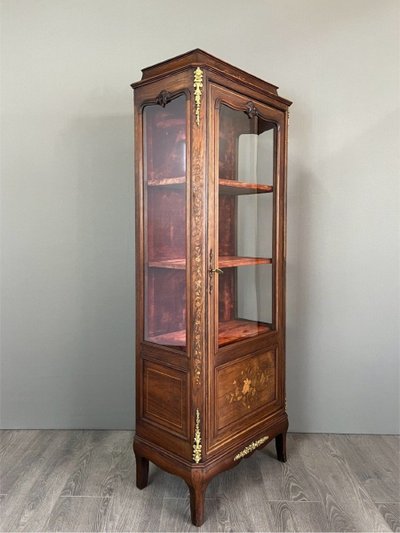 Vitrine Ancienne En Marqueterie Et Bronze, XIXe Siècle
