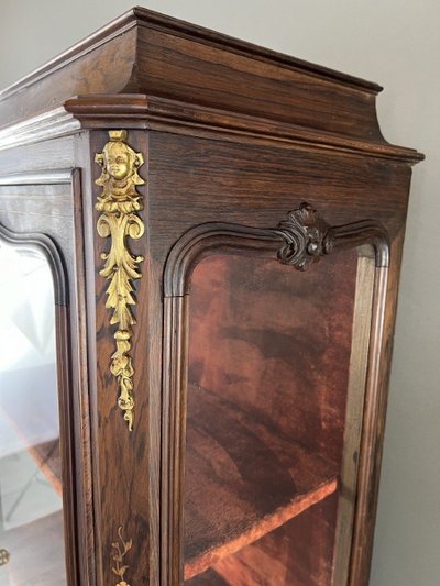 Vitrine Ancienne En Marqueterie Et Bronze, XIXe Siècle
