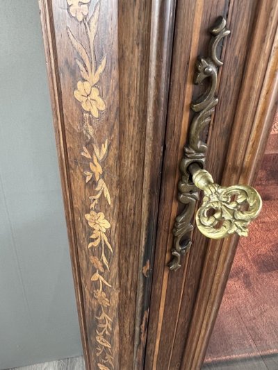 Vitrine Ancienne En Marqueterie Et Bronze, XIXe Siècle