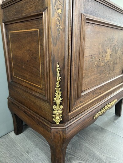 Vitrine Ancienne En Marqueterie Et Bronze, XIXe Siècle