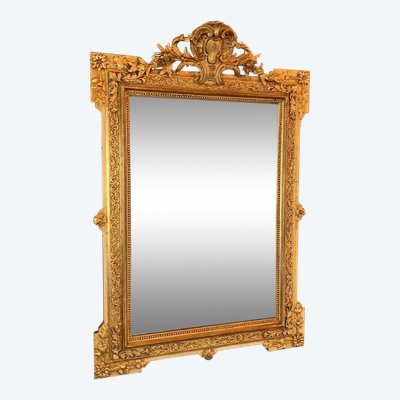 Specchio in legno intagliato e dorato in stile Luigi XVI, XIX secolo