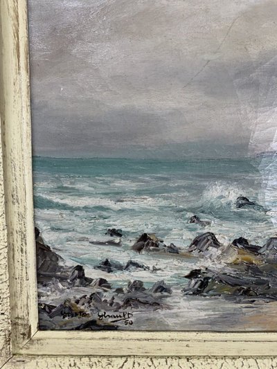 Tableau De Paysage Marin, Signed And Dated, 20th Century