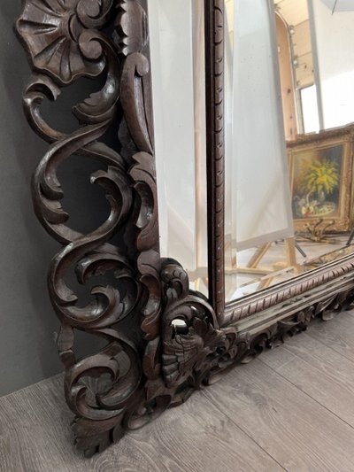 Grande specchio in legno intagliato, stile barocco, XIX secolo