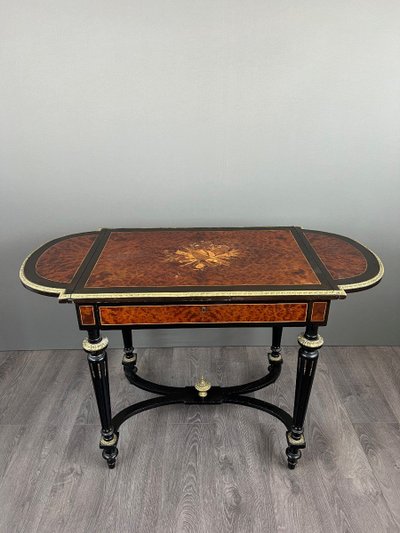 Table à Jeux Napoléon III En Bois D’amboine, XIXe Siècle