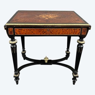 Table à Jeux Napoléon III En Bois D’amboine, XIXe Siècle