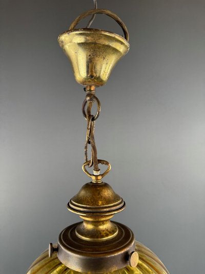 Paire De Suspensions Lanternes Vintage En Verre Soufflé Ambre, XXe Siècle