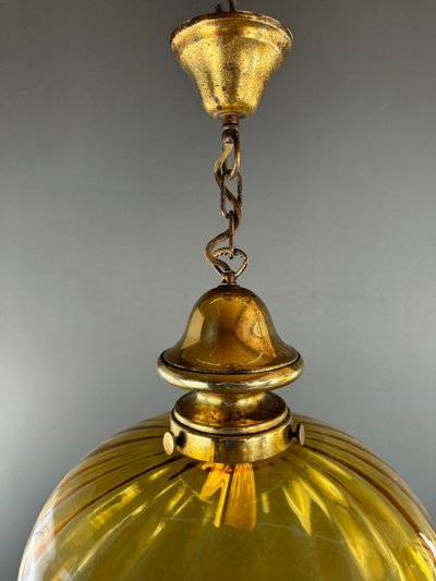 Paire De Suspensions Lanternes Vintage En Verre Soufflé Ambre, XXe Siècle