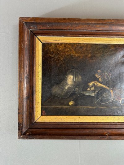 Nature Morte Avec Casque Et Objets Anciens XIXe Siècle