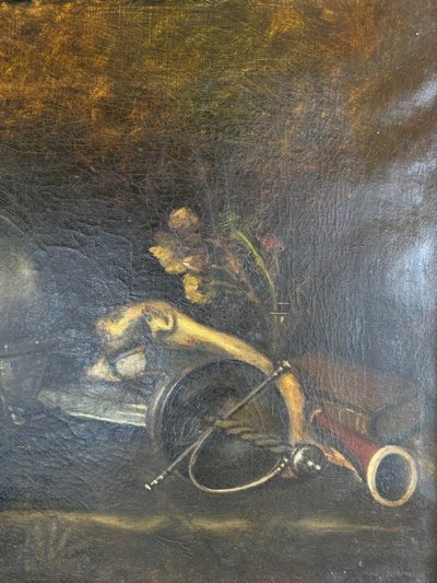 Nature Morte Avec Casque Et Objets Anciens XIXe Siècle