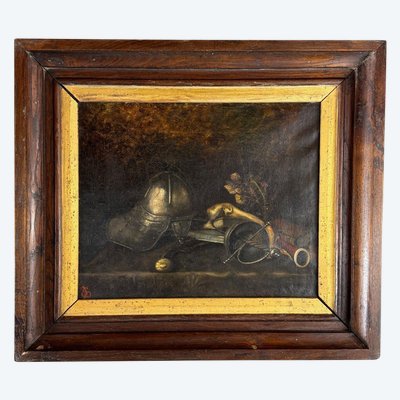 Nature Morte Avec Casque Et Objets Anciens XIXe Siècle