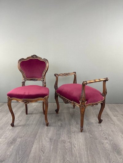 Louis XV Style Chair And Footrest Set, 19th Century