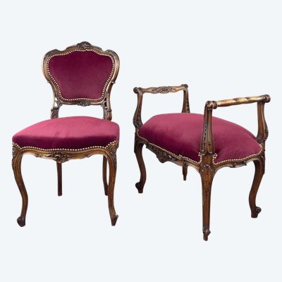 Louis XV Style Chair And Footrest Set, 19th Century