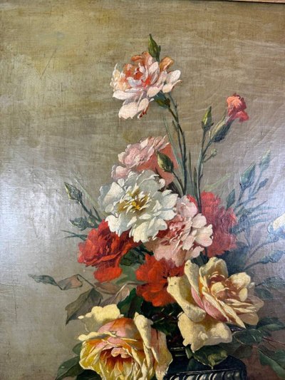 Olio su tela Natura morta floreale, Scuola francese, Parigi, inizio XX secolo