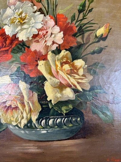 Olio su tela Natura morta floreale, Scuola francese, Parigi, inizio XX secolo