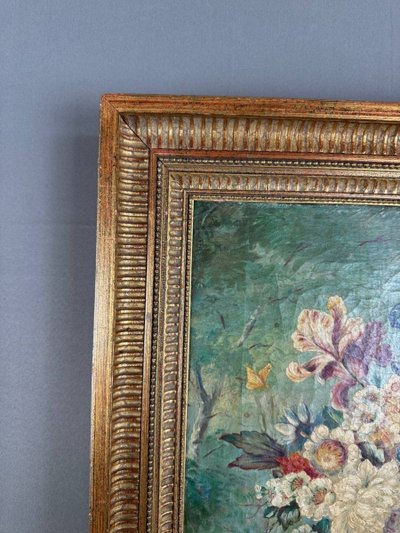 Tableau Huile Sur Toile Nature Morte Florale, Londres, XIXe Siècle