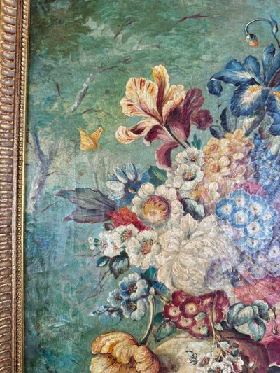 Tableau Huile Sur Toile Nature Morte Florale, Londres, XIXe Siècle