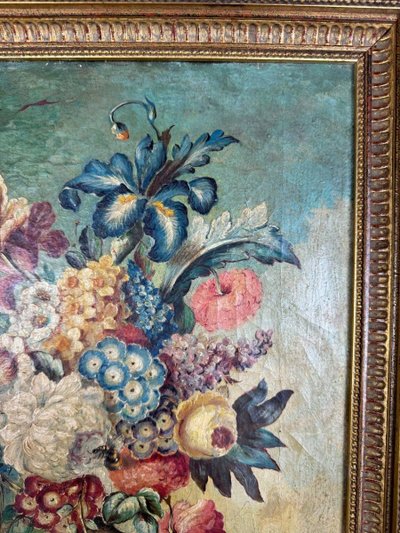 Tableau Huile Sur Toile Nature Morte Florale, Londres, XIXe Siècle