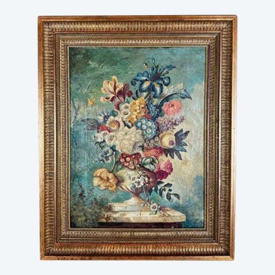 Tableau Huile Sur Toile Nature Morte Florale, Londres, XIXe Siècle