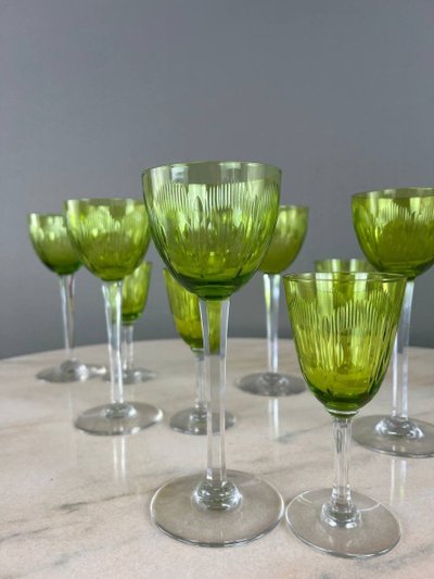 Service De Verres Anciens En Cristal Baccarat Vert, XXe Siècle