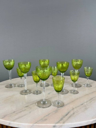 Service De Verres Anciens En Cristal Baccarat Vert, XXe Siècle