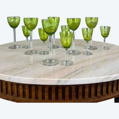 Service De Verres Anciens En Cristal Baccarat Vert, XXe Siècle