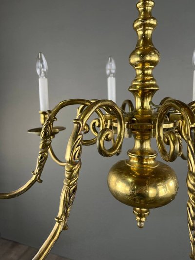 Lustre En Laiton Doré, Style Classique, XXe Siècle