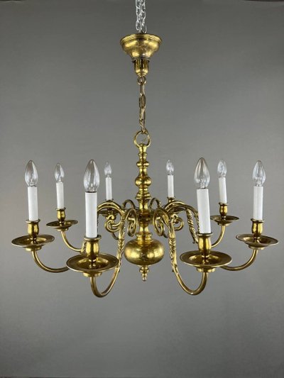 Lustre En Laiton Doré, Style Classique, XXe Siècle