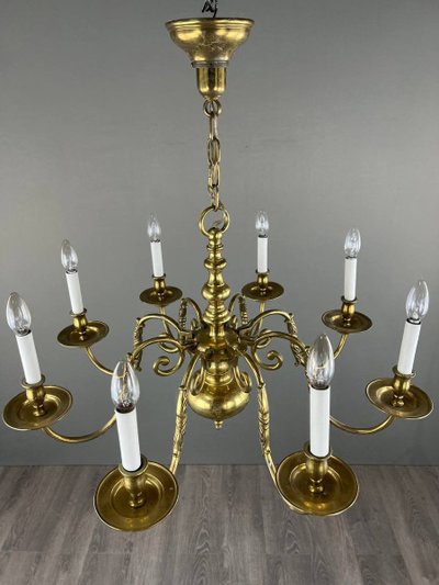 Lustre En Laiton Doré, Style Classique, XXe Siècle