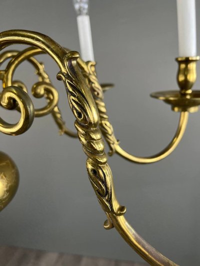Lustre En Laiton Doré, Style Classique, XXe Siècle